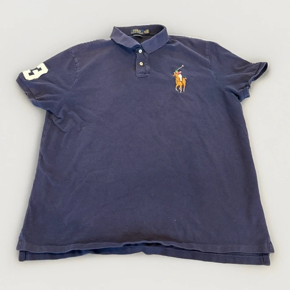 Polo Ralph Lauren Polo rugby Shirt Men XXL big flesh pony Custom Slim Fit Blue